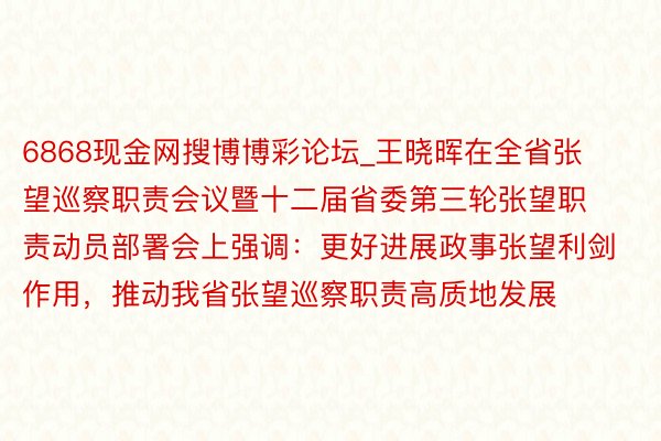 6868现金网搜博博彩论坛_王晓晖在全省张望巡察职责会议暨十二届省委第三轮张望职责动员部署会上强调：更好进展政事张望利剑作用，推动我省张望巡察职责高质地发展